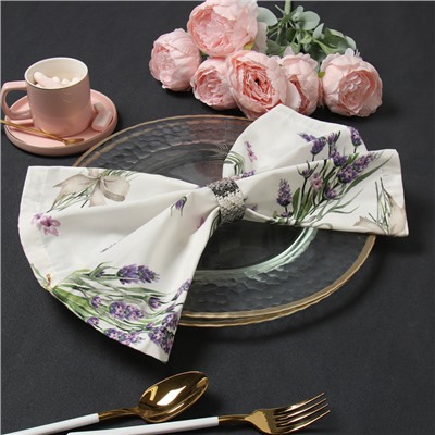 Набор салфеток с декорат. кольцами Этель Lavender 40х40 см - 4 шт, 100% хл, саржа