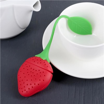 Ситечко для чая Доляна «Клубника», 5×19 см, красное