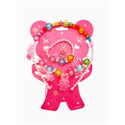 Набор детских украшений Выбражулька «Зайчики», 9 предметов: ободок, 2 резинки, 2 заколки, клипсы, кулон, браслет, кольцо, МИКС