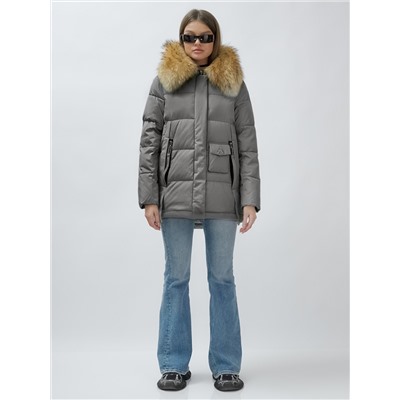 Куртка женская зимняя с мехом енот премиум класса серого цвета 3215Sr