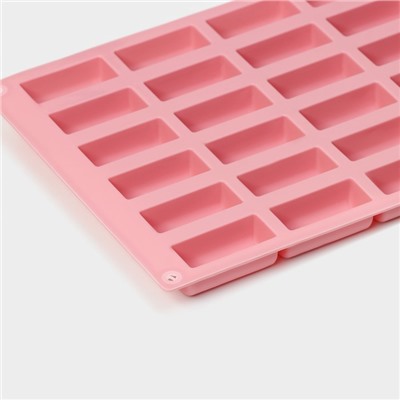 Форма для конфет и шоколада Доляна «Батончик», силикон, 28×17.5×2 см, 30 ячеек (4.3×1.7 см), розовая