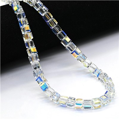 Бусы из циркона кубик с гранями 7мм цв.хрусталь хамелеон, 43см