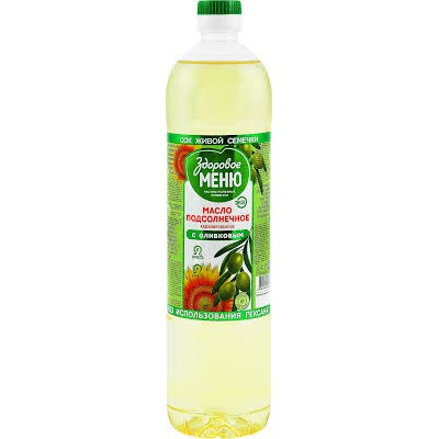 Масло Здоровое меню Подсолнечное Рафинированное с ОЛИВКОВКОВЫМ 0,9л