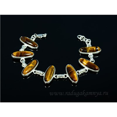 Браслет с тигровым глазом в посеребрении овал 25*10мм, 20см