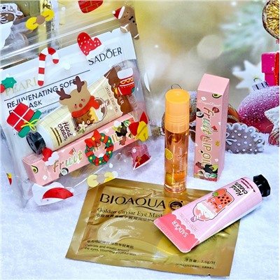 Набор подарочный мини в zip-пакете с рисунками (Патчи + Крем для рук + Масло-блеск для губ)