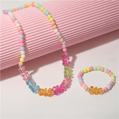 Набор детский «Выбражулька» 2 предмета: бусы, браслет, мармеладные мишки, d=5 см. цветной