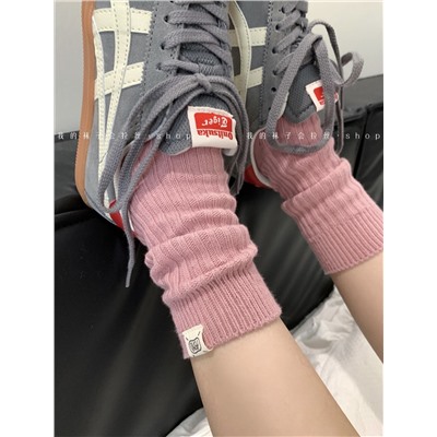 Colored demi-season Japanese knitted cotton boots, woolen knee socks, mid-length