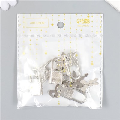 Замочек с ключиком для шкатулки, металл, под серебро, 3.3×1.9 см