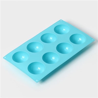 Форма для выпечки Доляна «Полусфера», силикон, 29×17 см, 8 ячеек (d=5.8 см), голубая
