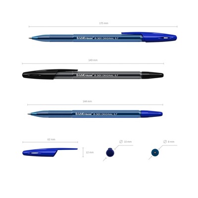 Набор ручек шариковых ErichKrause R-301 Original Stick, 4 шт., стандартный узел 0.7 мм, чернила МИКС, корпус тонированный МИКС