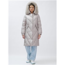 Пальто женское зимние с мехом песец люкс класса бежевого цвета 1316B