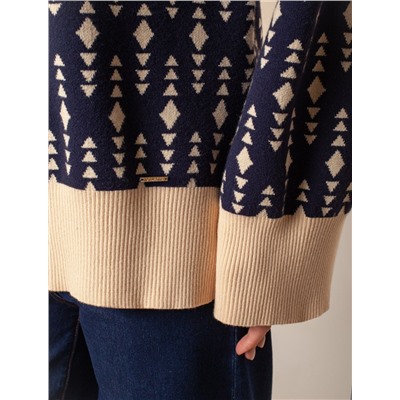 Свитер с боковыми разрезами жаккардовой вязки с кашемиром