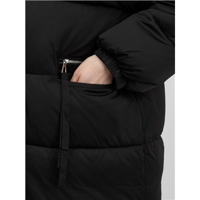 Куртка зимняя женская с мехом и капюшоном тренд черного цвета 7639Ch