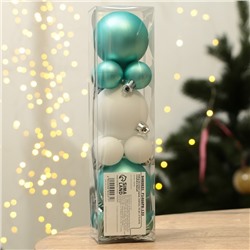 Шары ёлочные новогодние, d=3 и d=6, 15 шт., голубые, белые