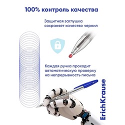 Ручка шариковая ErichKrause R-301 Classic Stick, узел 1.0 мм, чернила синие, длина линии письма 2000 метров, штрихкод на ручке
