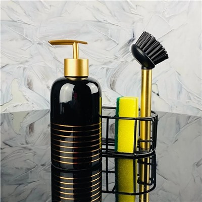 146-019 Набор кухонный диспенсер с щеткой и губкой на подставке в под.уп.(х24) Фарфор