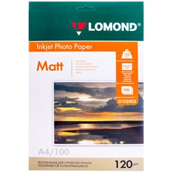 Фотобумага А4 для стр. принтеров Lomond, 120г/м2 (100л) матовая односторонняя