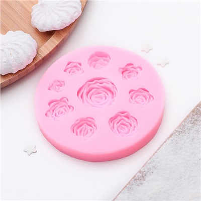 Молд для заливки Доляна «Круговорот роз», силикон, 9 ячеек, d=8 см, розовый