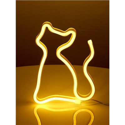 Неоновая вывеска «Кошка» 16 × 23 см, батарейки ААх3 (не в комплекте), USB, свечение тёплое белое