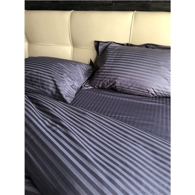 Постельное белье страйп-сатин на молнии / Темно-серый