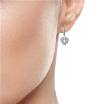 Серьги с фианитом родированные серебро 925*