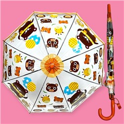 Зонт-трость детский прозрачный с рисунком полуавтомат Арт 603/3