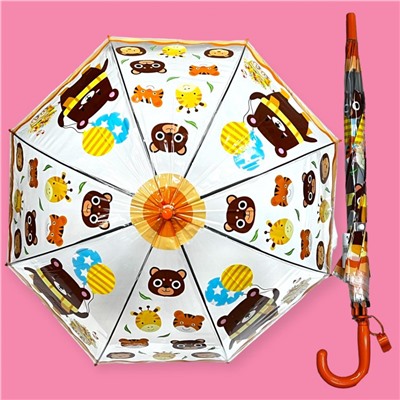 Зонт-трость детский прозрачный с рисунком полуавтомат Арт 603/3