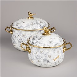 НАБОР КАСТРЮЛЬ AGNESS ЭМАЛИРОВАННЫХ СЕРИЯ "ЯБЛОНЕВЫЙ САД", 4ПР. 2,1Л И 3,8Л