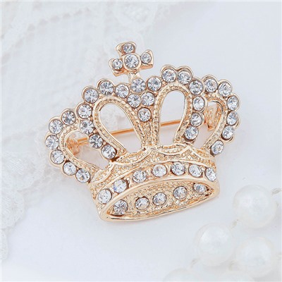 Брошь «Корона императорская», цвет белый в золоте