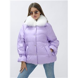 Куртка женская зимняя с мехом енот премиум класса фиолетового цвета 3171F