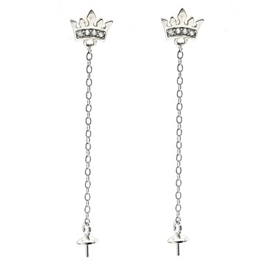 Швензы из серебра, пусеты 40*7мм с фианитами, 1пара