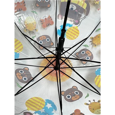Зонт-трость детский прозрачный с рисунком полуавтомат Арт 603/3