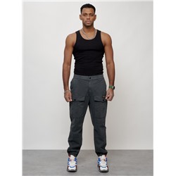 Джинсы карго мужские с накладными карманами темно-серого цвета 2417TC