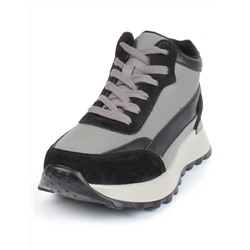 05-810-1 BLACK GRAY Кроссовки женские демисезонные (натуральная кожа , натуральная замша, натуральная байка)