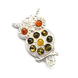 Брошь Сова 21*38мм с янтарем С925 цв.ассорти, 5г