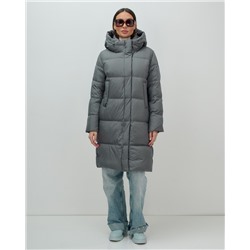Пальто зимнее утепленное с капюшоном женское темно-серого цвета 7618TC