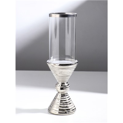 Подсвечник на 1 свечу «Зазеркалье. Зебра», керамика, стекло, d=7.5 см, серебро, 9.5×9.5×29 см