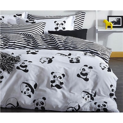 2 сп. Евро Комплект Постельного Белья Çift Kişilik B&W Panda