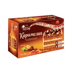 Торт бисквитный Карамелия с карамельной начинкой и фундуком в молочном шоколаде 400г/Черемушки