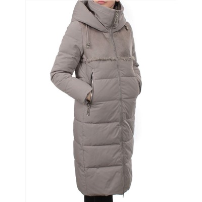 23-636 GRAY/BEIGE Пальто зимнее женское (холлоффайбер 150 гр., искусственная дубленка)