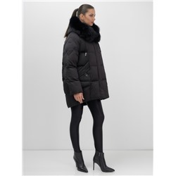 Куртка зимняя женская с мехом и капюшоном тренд черного цвета 7660Ch
