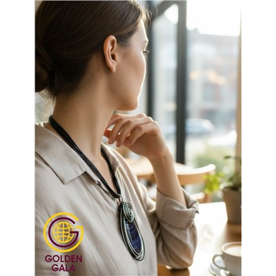 Кулон-подвеска из натурального Агата  на многослойном шнурке АБ4/006 синий