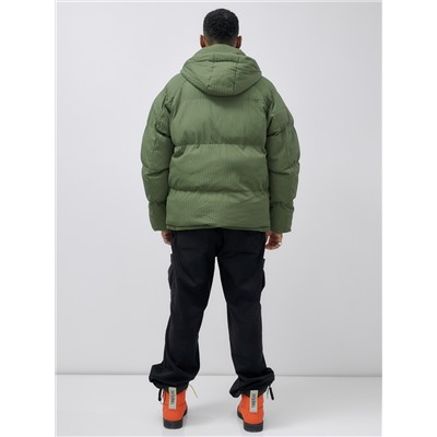 Куртка молодежная мужская зимняя с капюшоном цвета хаки 25307Kh