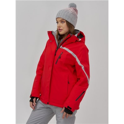 Горнолыжная куртка женская зимняя красного цвета 7017Kr
