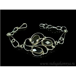 Браслет обсидиан золотой в посеребрении, 18см.