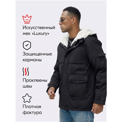 Парка мужская зимняя удлиненная с мехом черного цвета 8757Ch