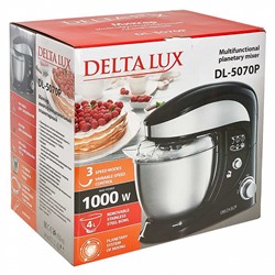 Миксер 1000 Вт с чашей 4 л планетарный многофункциональный DELTA LUX DL-5070Р черный