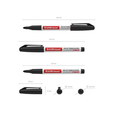 Маркер для доски ErichKrause W-110, 2,0 мм, для письма на досках сухого стирания, чернила на спиртовой основе без ксилола, чёрный