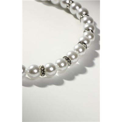 Бусы «Невеста» с жемчугом, шар №10, белые, со, стразами, 40 см