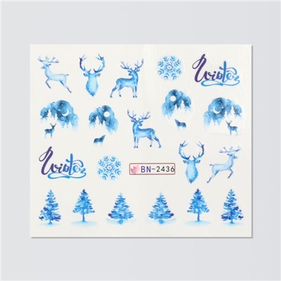 Слайдеры для ногтей «Christmas deer», голубые